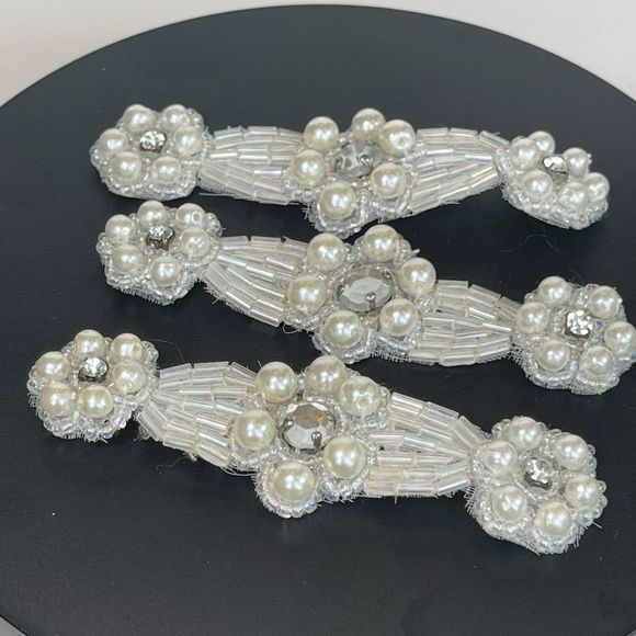 Vintage Beaded faux Pearl and rhinestone with bugle beads patched sew ons - Picture 3 of 3